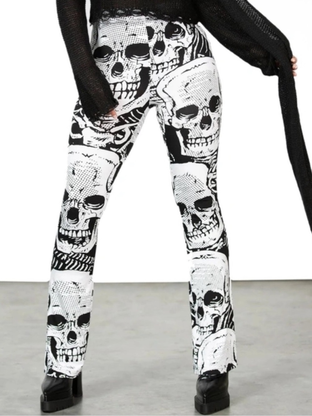 KILLSTAR Plentiful Reap Skull Print Stretch Pants Leggings White Black Size XXS